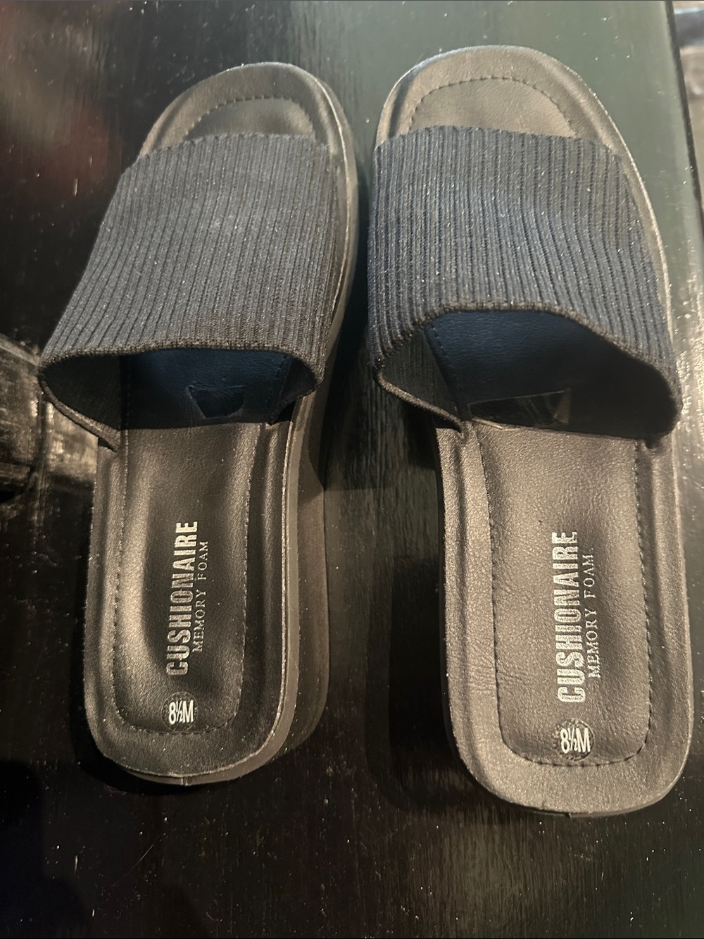 Cushionaire Black Memory Foam Slide Sandals for Women
